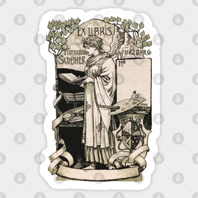 Art Nouveau Bookplate design Sticker by UndiscoveredWonders